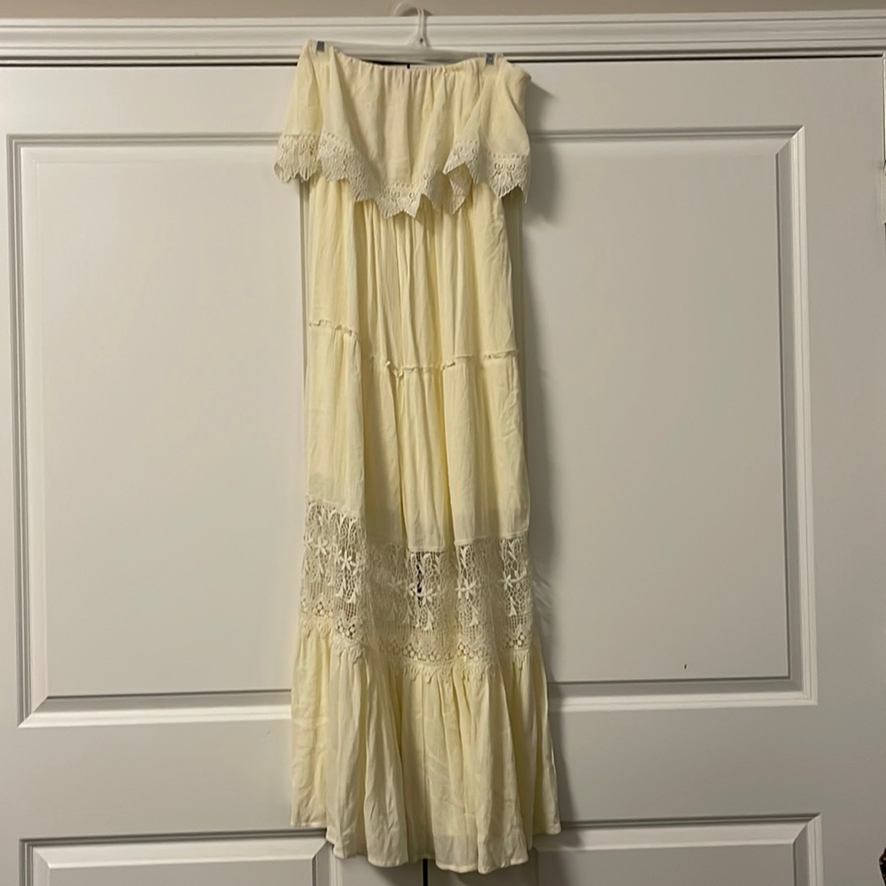 Pink Lily Off The Shoulder Cream Dress Lace Boho Maxi Summer Wedding